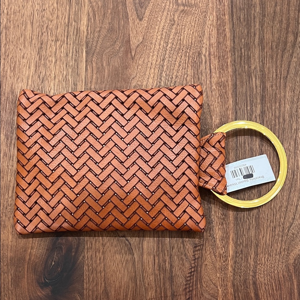 Woven Brown Clutch with Gold Ring Handle